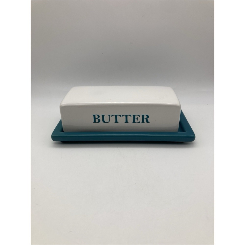 Mainstays Teal &White Covered Ceramic Butter Dish